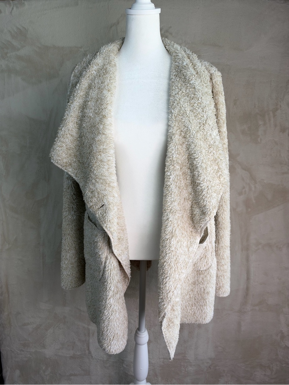 Soft Surroundings Cream Faux Shearling Open-Front Teddy Jacket